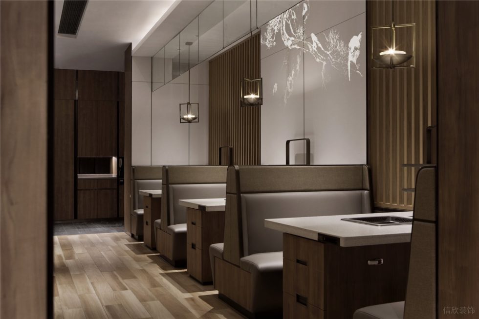 深圳羅湖東港中心現(xiàn)代中式火鍋餐廳裝修案例卡座 深圳羅湖東港中心現(xiàn)代中式火鍋餐廳裝修案例卡座