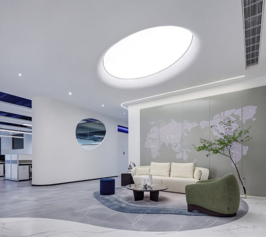 辦公室休閑區(qū)圓弧形軟膜天花吊頂