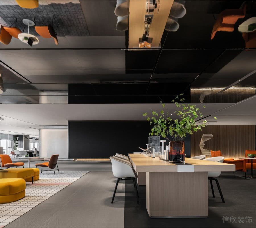 辦公室洽談區(qū)黑鏡天花吊頂效果圖