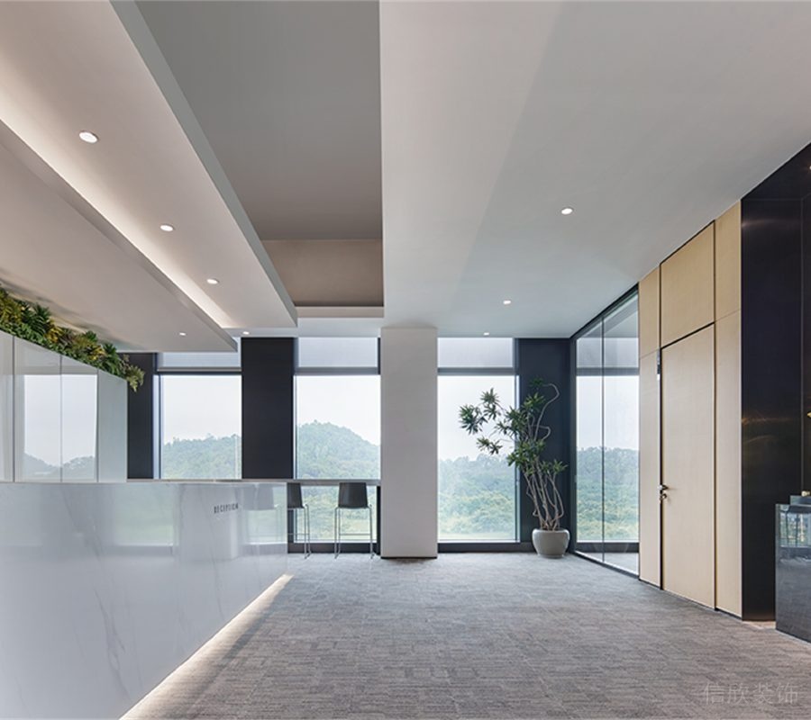 辦公室前臺區(qū)白色爵士白大理石接待臺