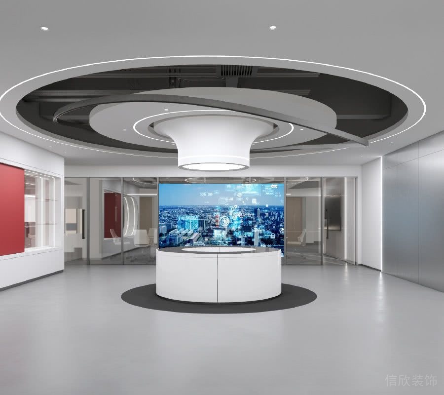 公司展廳白色圓形展臺(tái)圓形天花吊頂