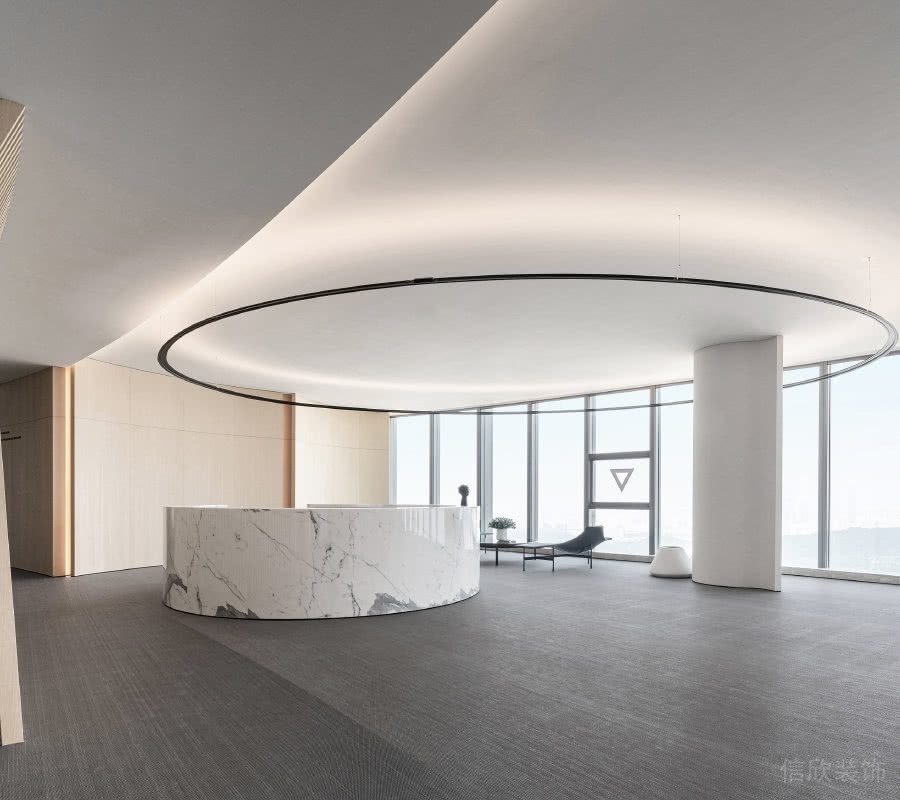 前臺區(qū)裝修爵士白大理石圓形服務臺