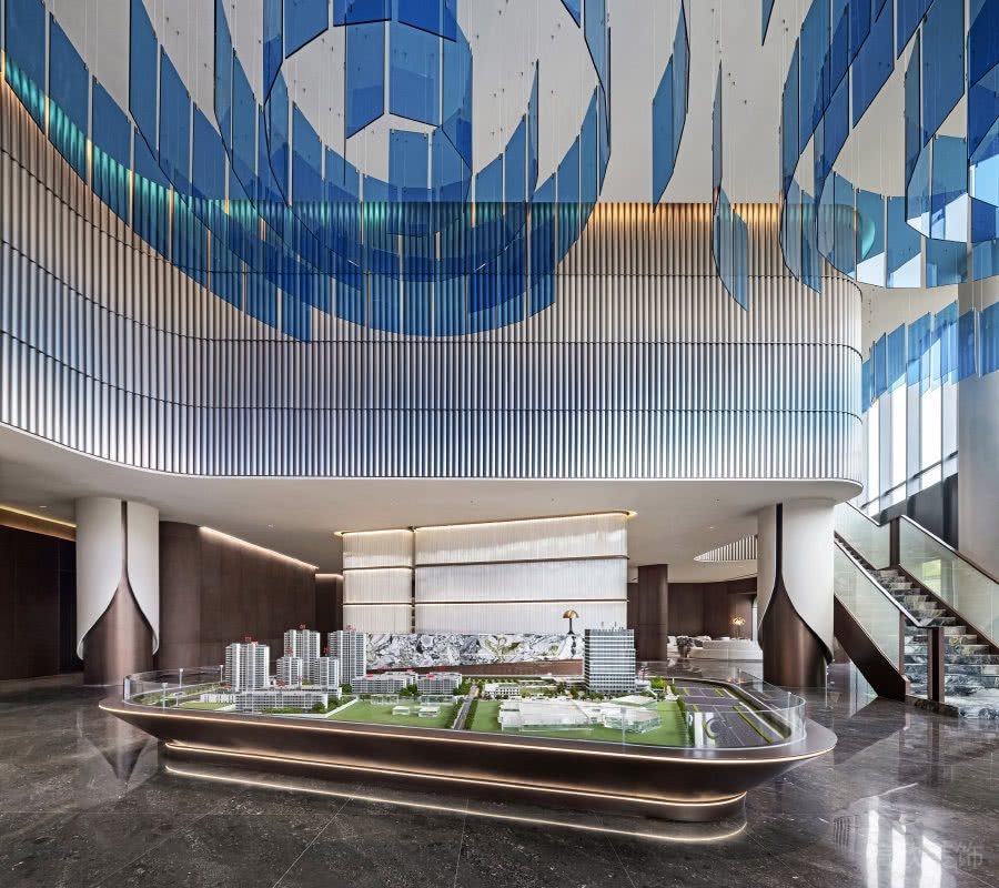 售樓處天花吊頂藍(lán)色亞克力裝飾