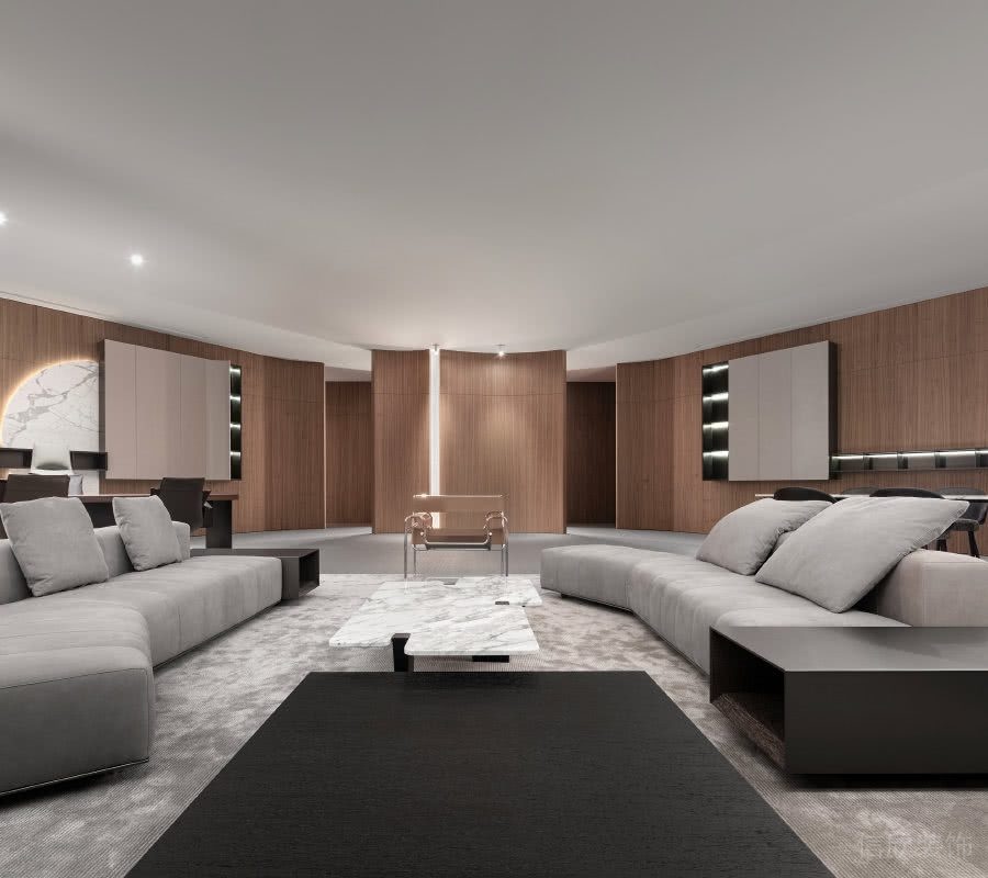 深圳南山華潤(rùn)置地大廈1000平方米后現(xiàn)代極簡(jiǎn)風(fēng)格辦公室裝修案例董事長(zhǎng)辦公室休閑洽談區(qū)