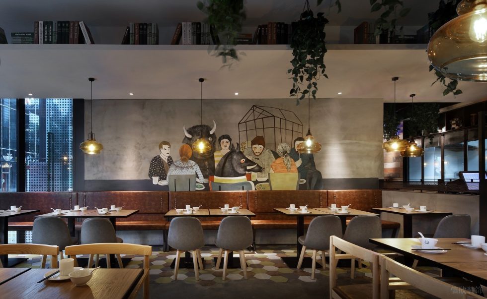 深圳寶安檳城西岸工業(yè)風湘菜餐廳裝修案例藝術墻繪