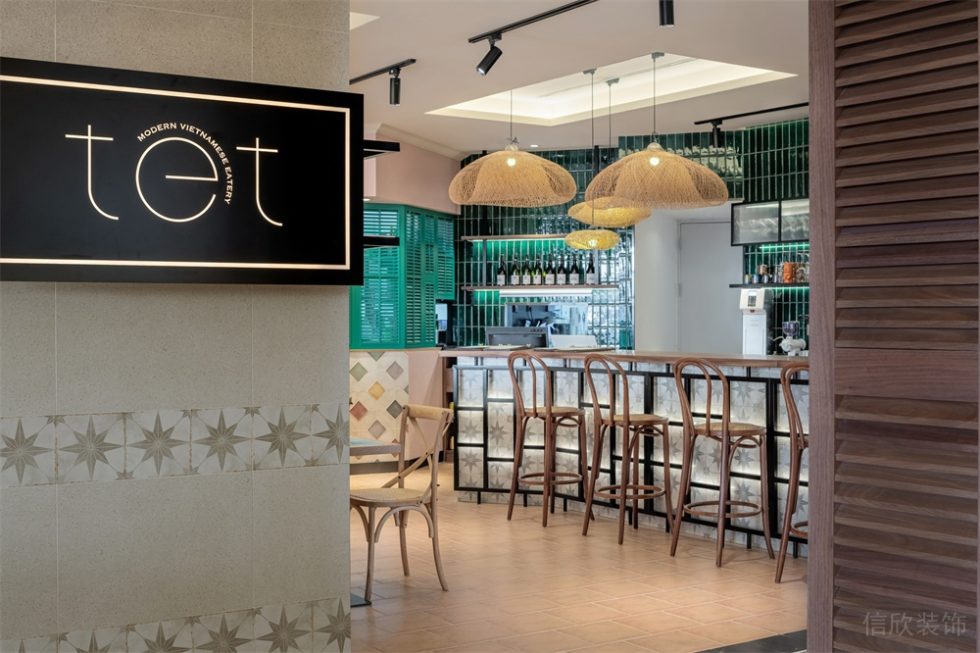 深圳福田京地大廈東南亞風格越南菜餐廳裝修案例吧臺用餐區(qū)
