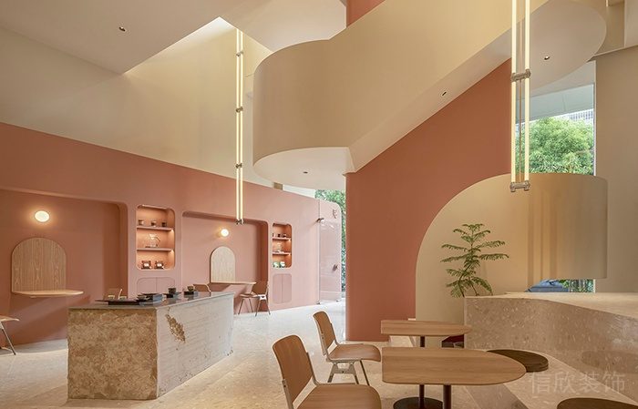 深圳羅湖新2000廣場極簡風(fēng)格甜品咖啡館裝修案例中島陳列臺