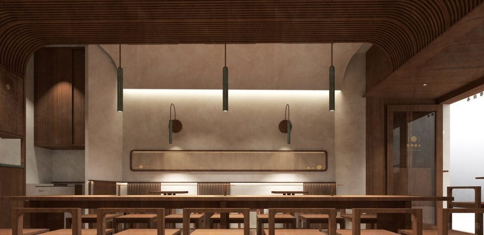 深圳南山港灣麗都深木色復(fù)古風(fēng)糖水店裝修案例灰色藝術(shù)涂料暗藏?zé)魩П尘皦? alt=