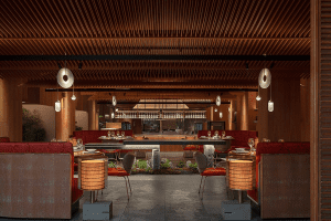 深圳南山華潤(rùn)前海大廈輕奢新中式粵菜餐廳裝修案例用餐大廳效果圖