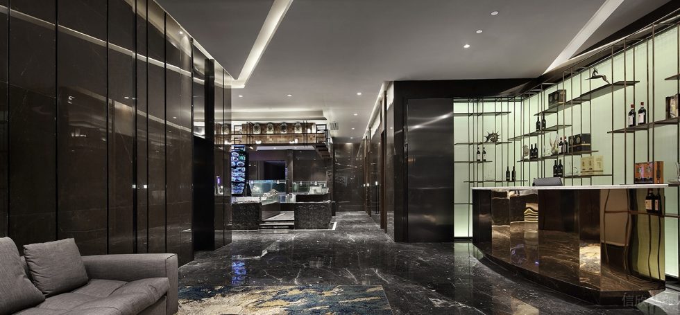 深圳南山天利名城現(xiàn)代中式風(fēng)格湘菜館裝修案例電梯廳