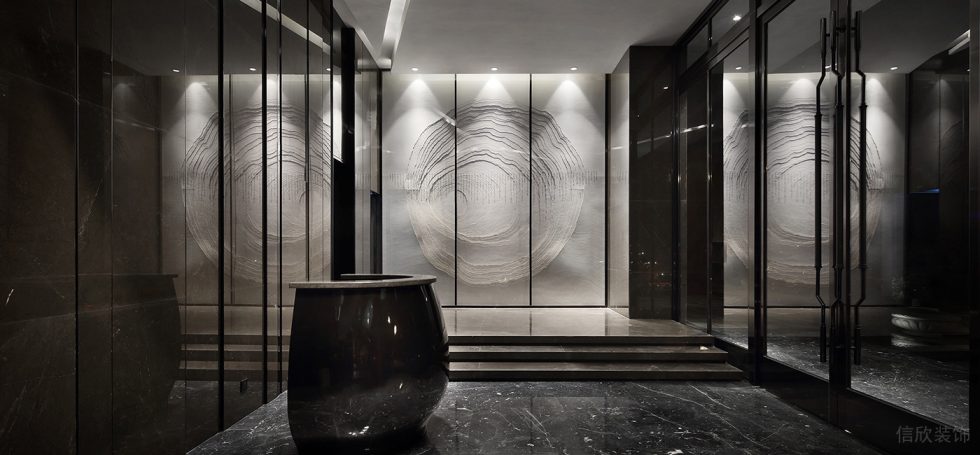 深圳南山天利名城現(xiàn)代中式風格湘菜館裝修案例玄關