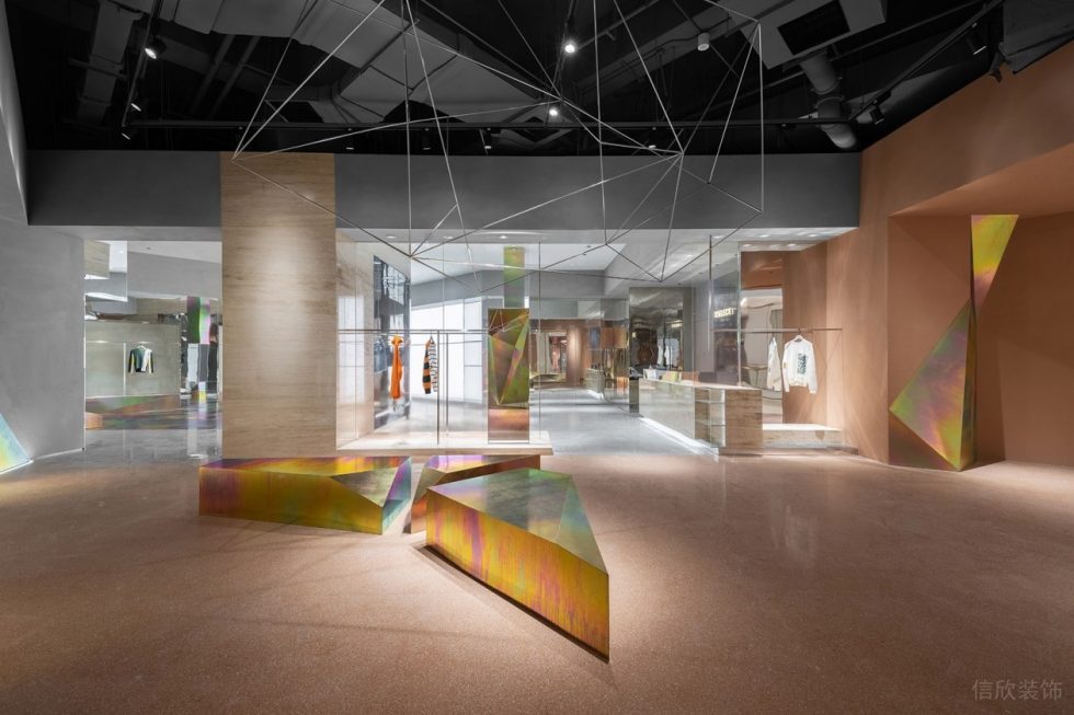 深圳市龍崗區(qū)龍崗中心城x Select 服裝店買手店裝修設(shè)計(jì)金屬魅彩島臺(tái)