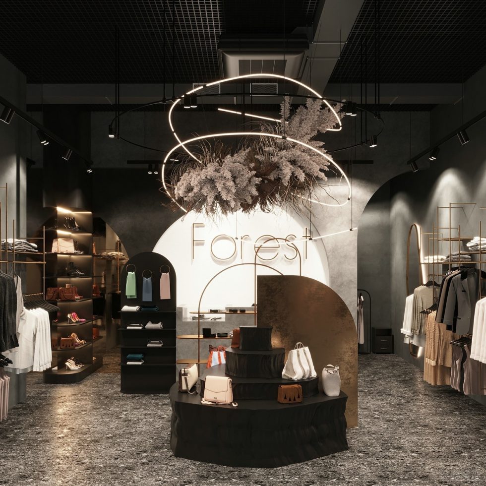 深圳市龍崗區(qū)平湖“森林” 名牌服裝店裝修設計墻面logo