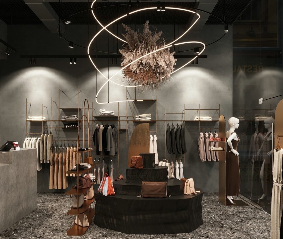 深圳市龍崗區(qū)平湖“森林” 名牌服裝店裝修設計布藝展臺