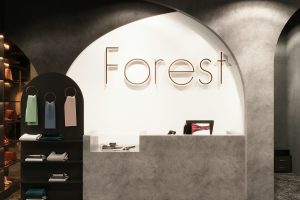 深圳市龍崗區(qū)平湖“森林” 名牌服裝店裝修設計灰白造型背景墻