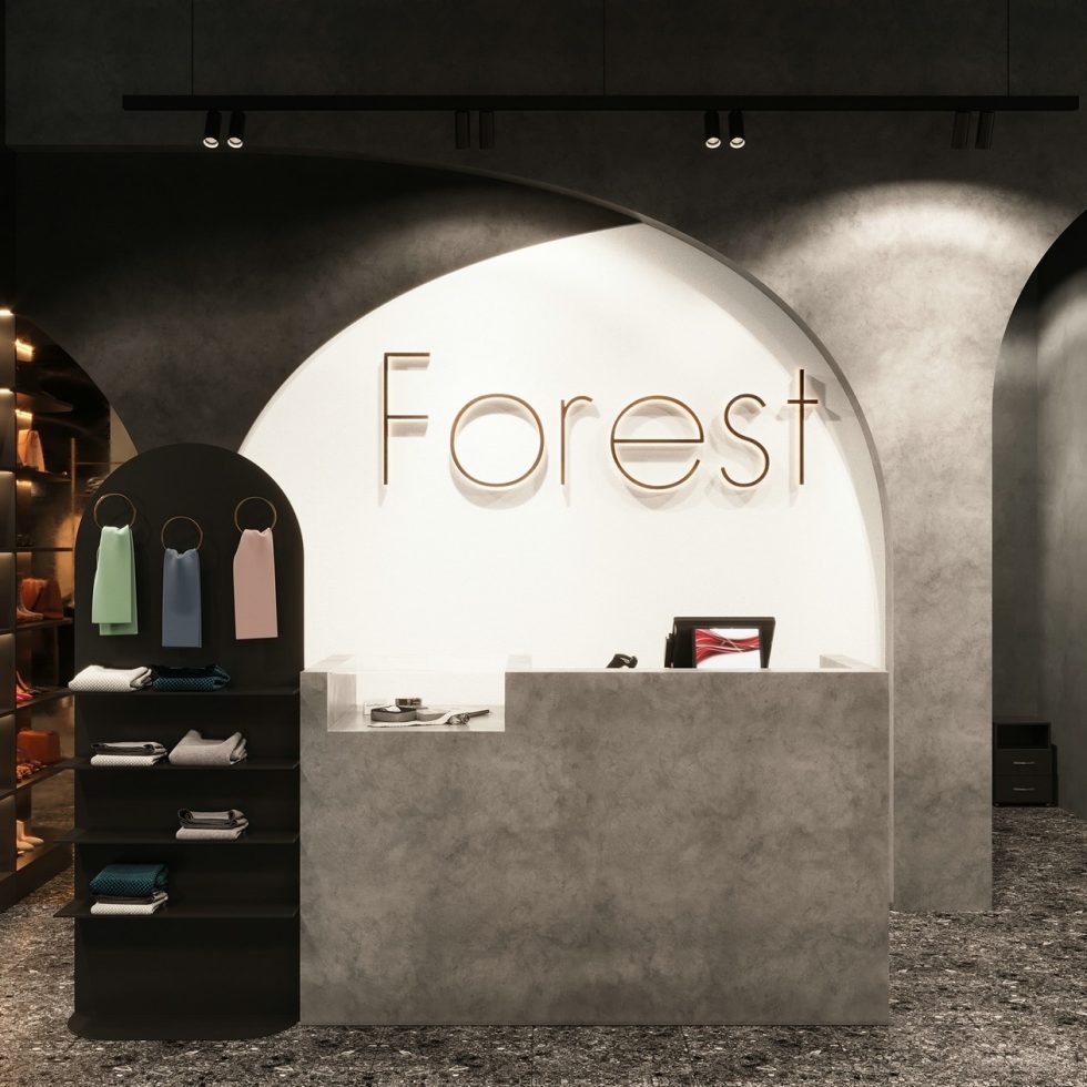 深圳市龍崗區(qū)平湖“森林” 名牌服裝店裝修設計前臺