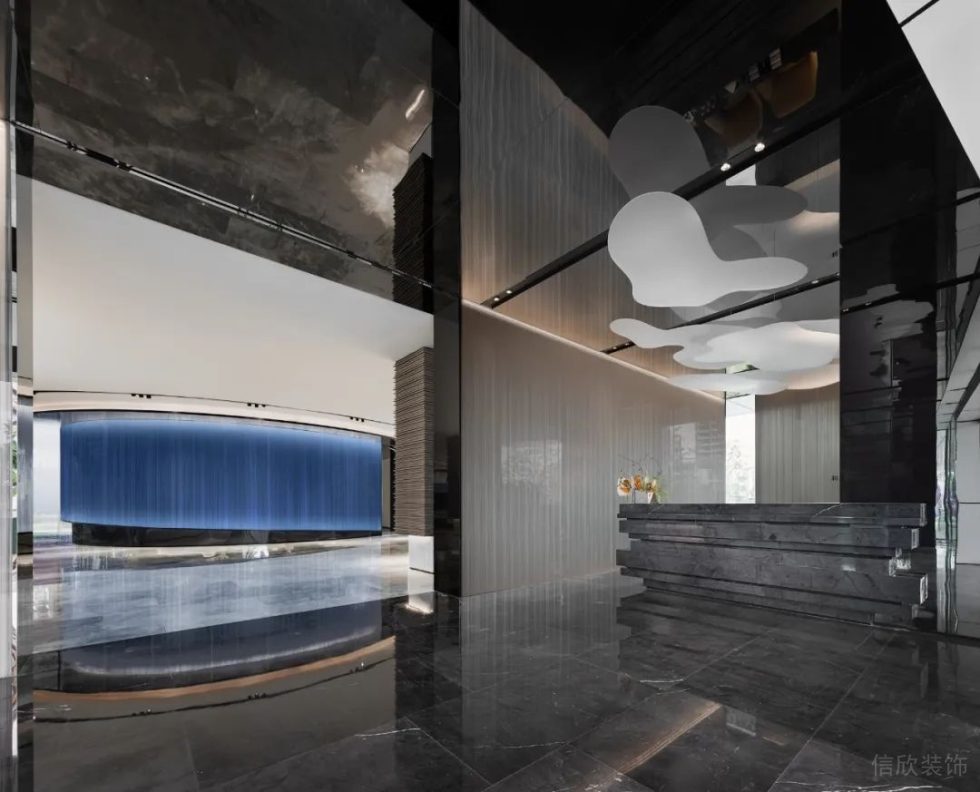 深圳南山康佳研發(fā)大廈1000平方米現(xiàn)代風(fēng)格辦公室裝修案例前臺(tái)接待區(qū)