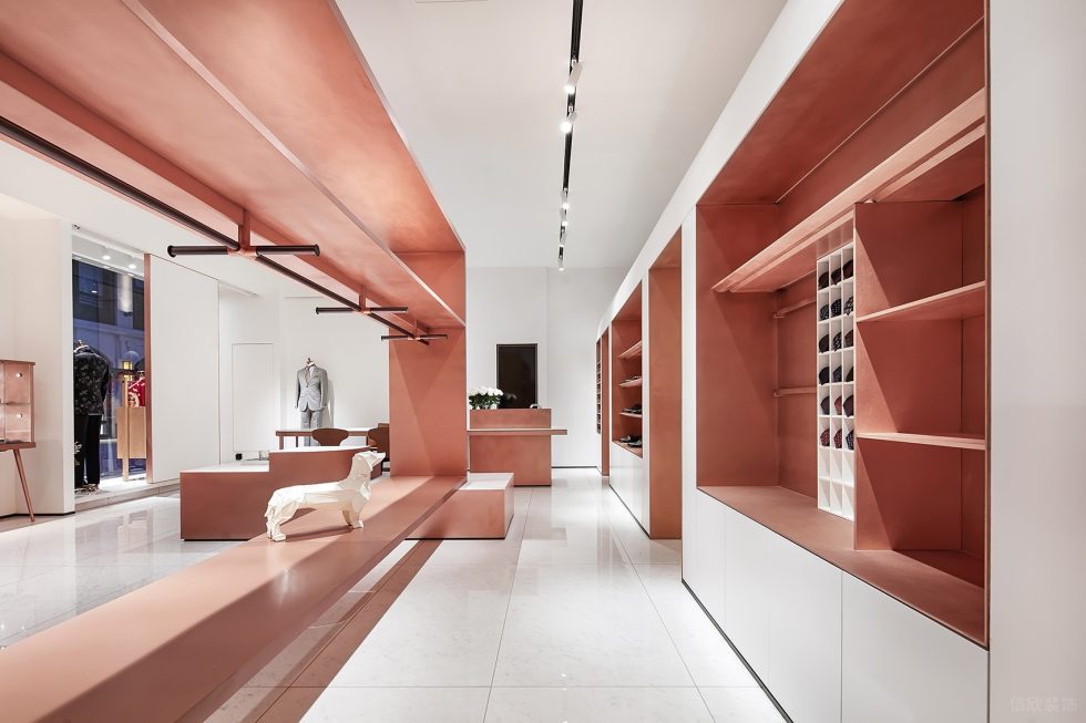 深圳市寶安區(qū)西鄉(xiāng)現(xiàn)代風(fēng)品牌胤一紅幫服裝店墻邊展柜裝修設(shè)計效果圖 深圳市寶安區(qū)西鄉(xiāng)現(xiàn)代風(fēng)品牌胤一紅幫服裝店墻邊展柜裝修設(shè)計效果圖