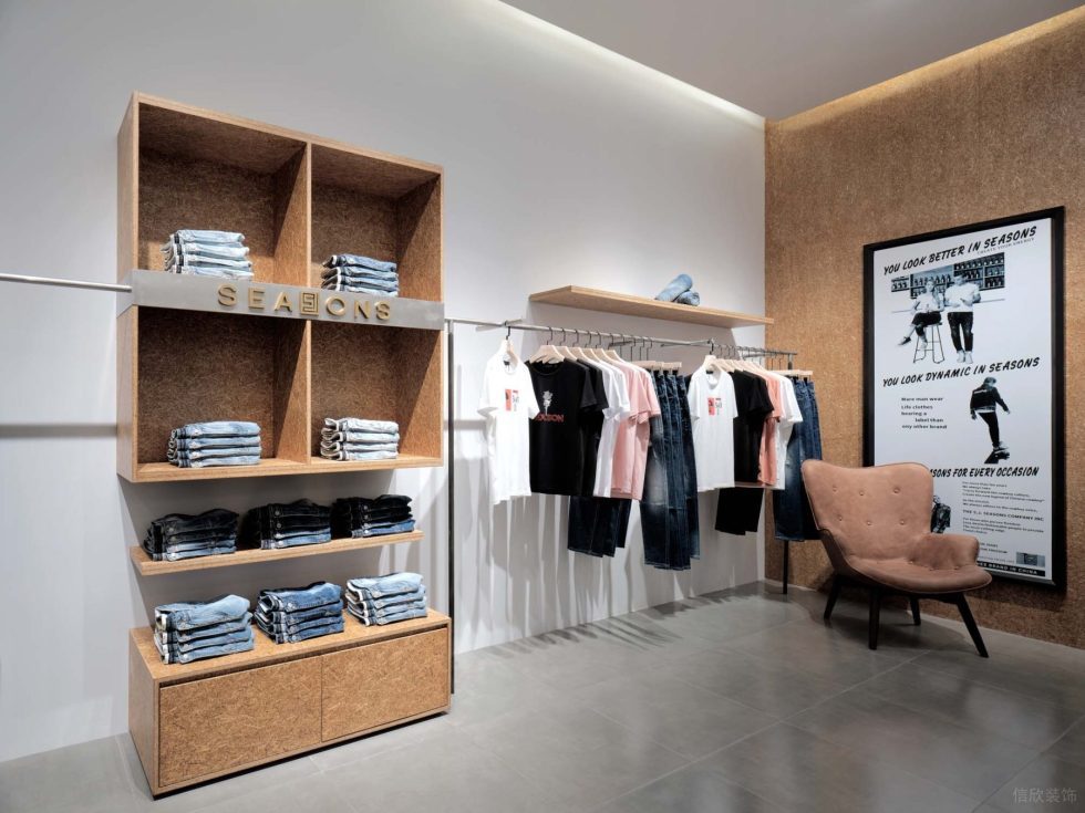 深圳市龍崗區(qū)坪地現(xiàn)代風(fēng)潮牌四季牛仔店鋪休息區(qū)裝飾設(shè)計效果圖