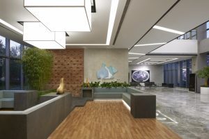 深圳福田大百匯廣場3500平方米工業(yè)主義現(xiàn)代風辦公室裝修案例大堂休閑區(qū)