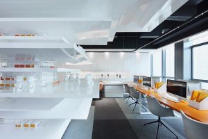 深圳福田萬(wàn)科濱海云中心150平方米現(xiàn)代主義極簡(jiǎn)風(fēng)辦公室裝修案例地面鋪設(shè)