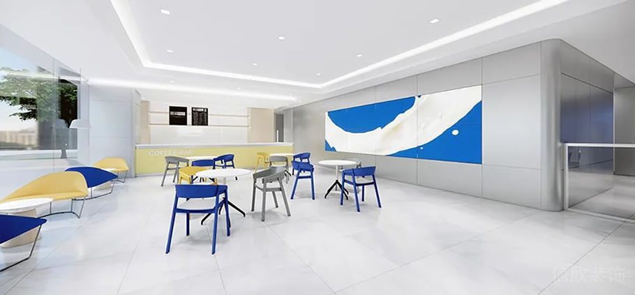 深圳龍崗寶能科技園3000平方米藍白黃色調(diào)簡約風辦公室裝修案例前廳接待區(qū) 深圳龍崗寶能科技園3000平方米藍白黃色調(diào)簡約風辦公室裝修案例前廳接待區(qū)