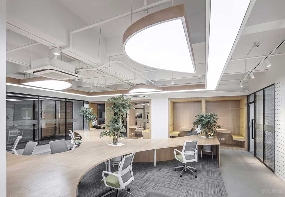 深圳南山中電長城大廈500平方米工業(yè)主義原木田園風(fēng)辦公室裝修案例辦公大廳效果圖