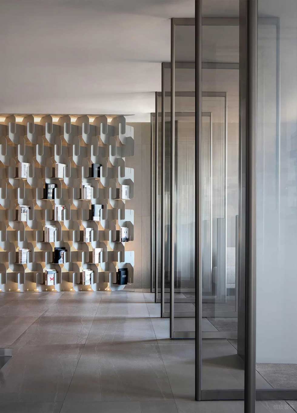 深圳灣科技生態(tài)園500平方米現(xiàn)代簡(jiǎn)約主義舒適自然風(fēng)辦公室裝修案例水吧休閑區(qū)藝術(shù)書架