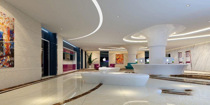 武漢愛(ài)馨口腔牙科診所候診大廳天花吊頂弧形燈光帶裝修設(shè)計(jì)