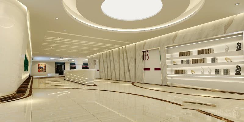 武漢愛馨口腔牙科診所候診大廳宣傳欄圓形吊頂裝修設(shè)計