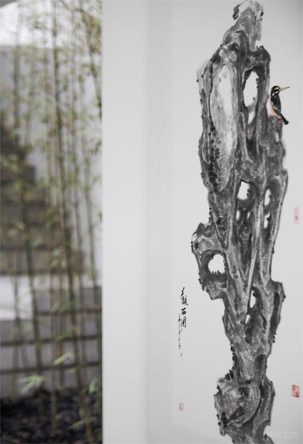 Halo廣場(chǎng)北歐極簡(jiǎn)主義辦公室裝修設(shè)計(jì)案例 入口處水墨畫(huà)