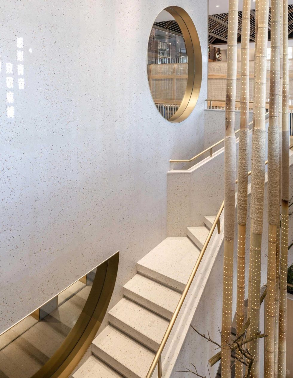 簡(jiǎn)約原木風(fēng)餐廳水磨石墻面裝修設(shè)計(jì)