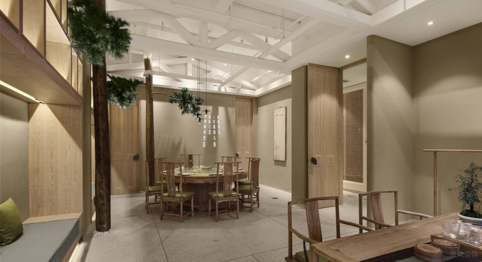 簡約原木風(fēng)中餐廳原木用餐區(qū)裝修設(shè)計