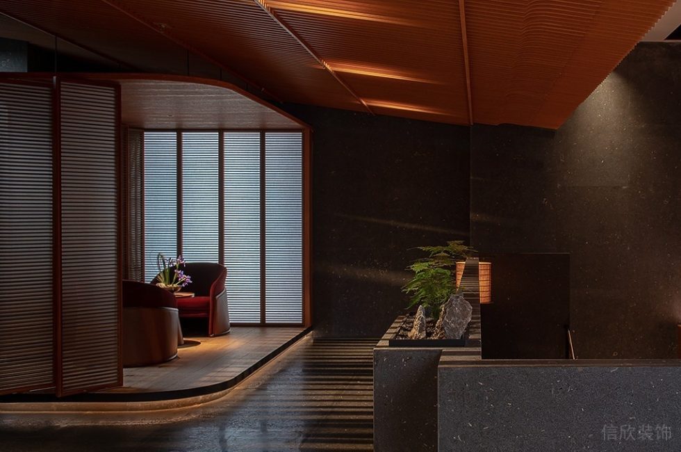 深圳寶安區(qū)中式典雅高級(jí)餐廳橘黃色私人用餐區(qū)裝修設(shè)計(jì)