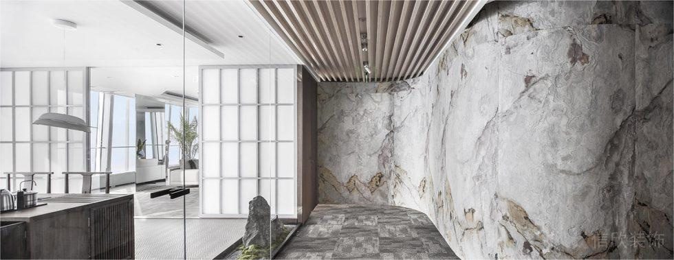 深圳寶安榮超濱海大廈現(xiàn)代新中式辦公室裝修設(shè)計(jì)方案 入口過道