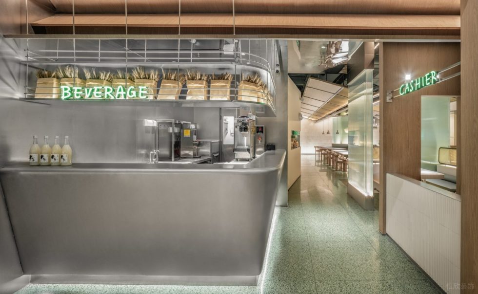 深圳寶安藝術(shù)日式食堂銀色備餐區(qū)吧臺裝修設(shè)計