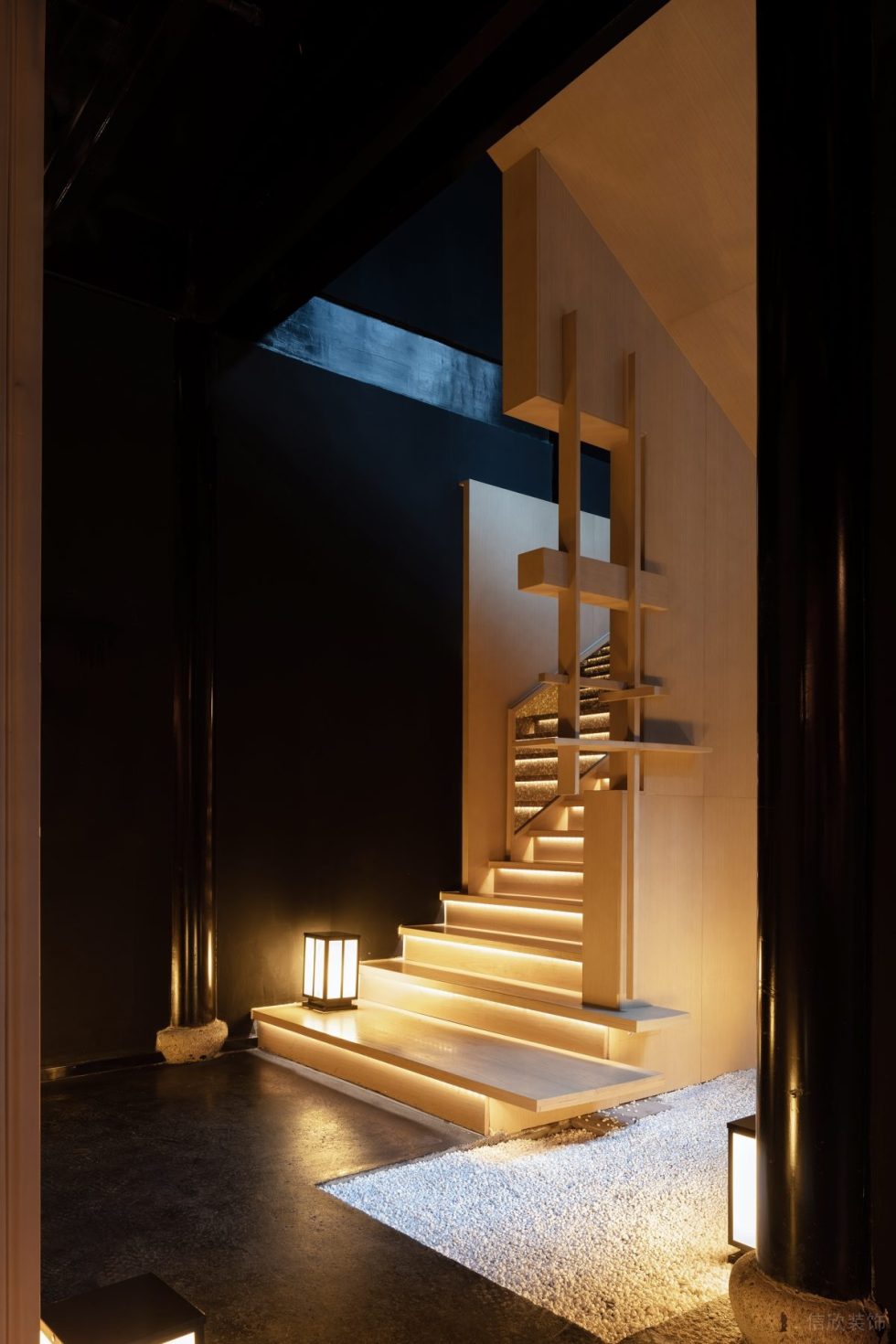 深圳龍華日式禪意餐廳特色禪意樓梯轉(zhuǎn)角區(qū)設(shè)計(jì)裝修