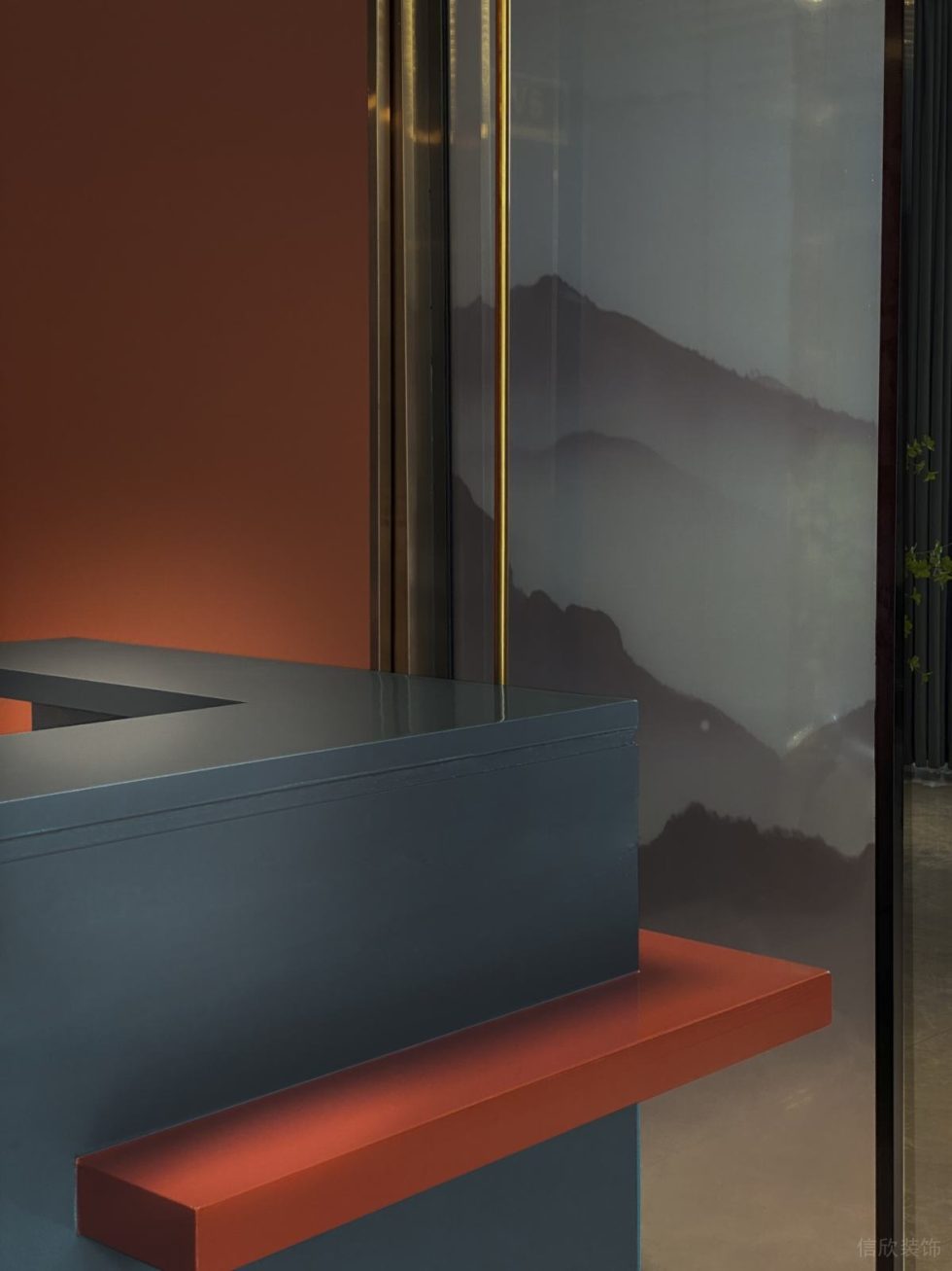 深圳龍華新中式風(fēng)格餐廳藍色條案時尚裝修設(shè)計