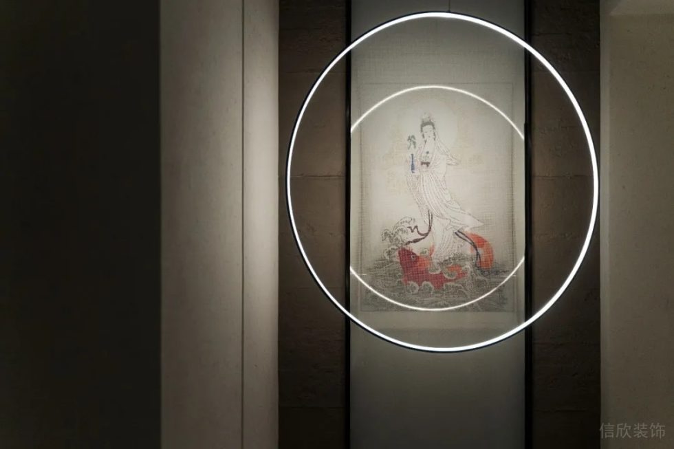 深圳南山區(qū)黑金新中式茶樓圓形氛圍燈帶裝飾設(shè)計(jì)