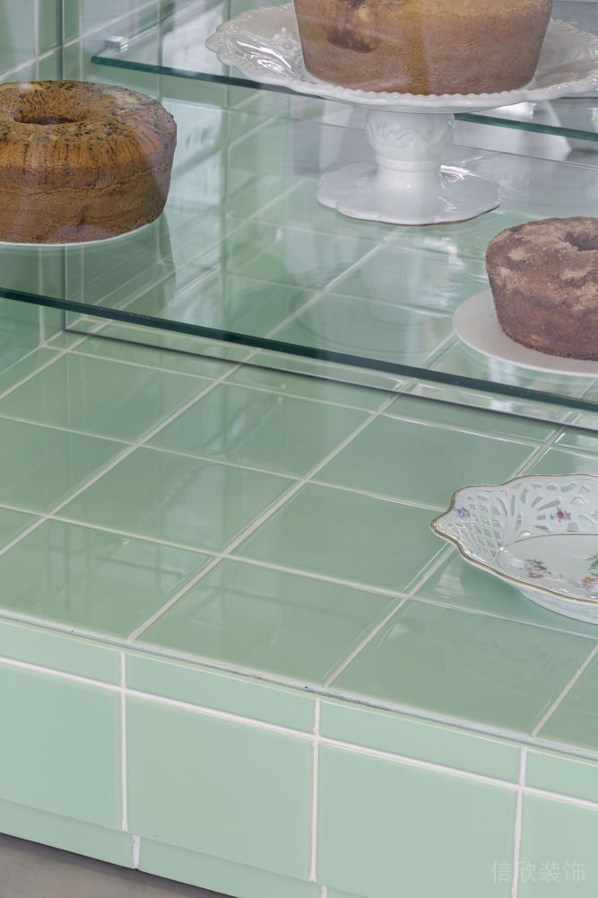 深圳南山區(qū)現(xiàn)代簡(jiǎn)約風(fēng)甜品店淡綠色方磚細(xì)節(jié)設(shè)計(jì)裝修