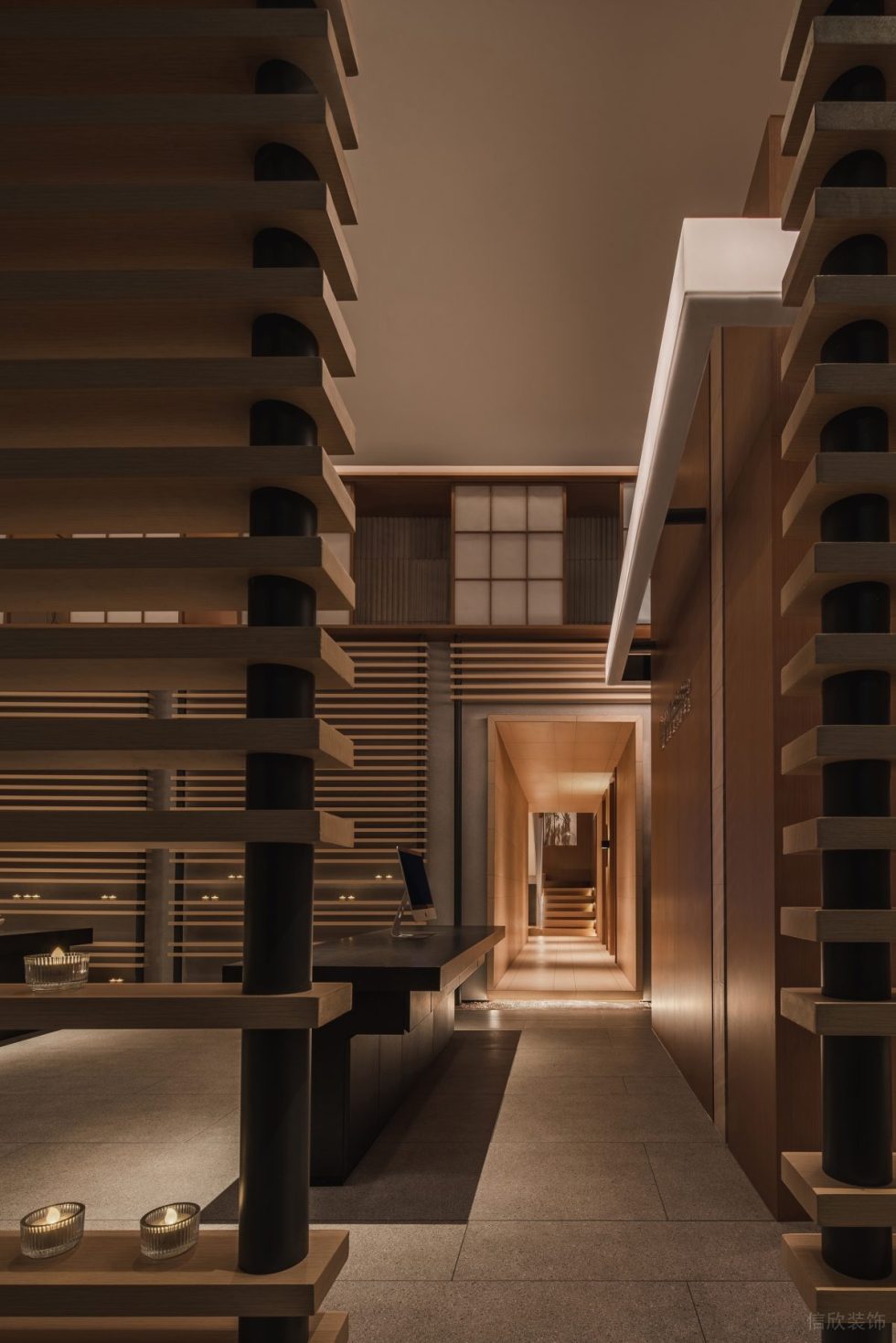 深圳市福田區(qū)保稅區(qū)新中式風蘭美容抗衰中心裝修設計實景效果圖-清水石板過道