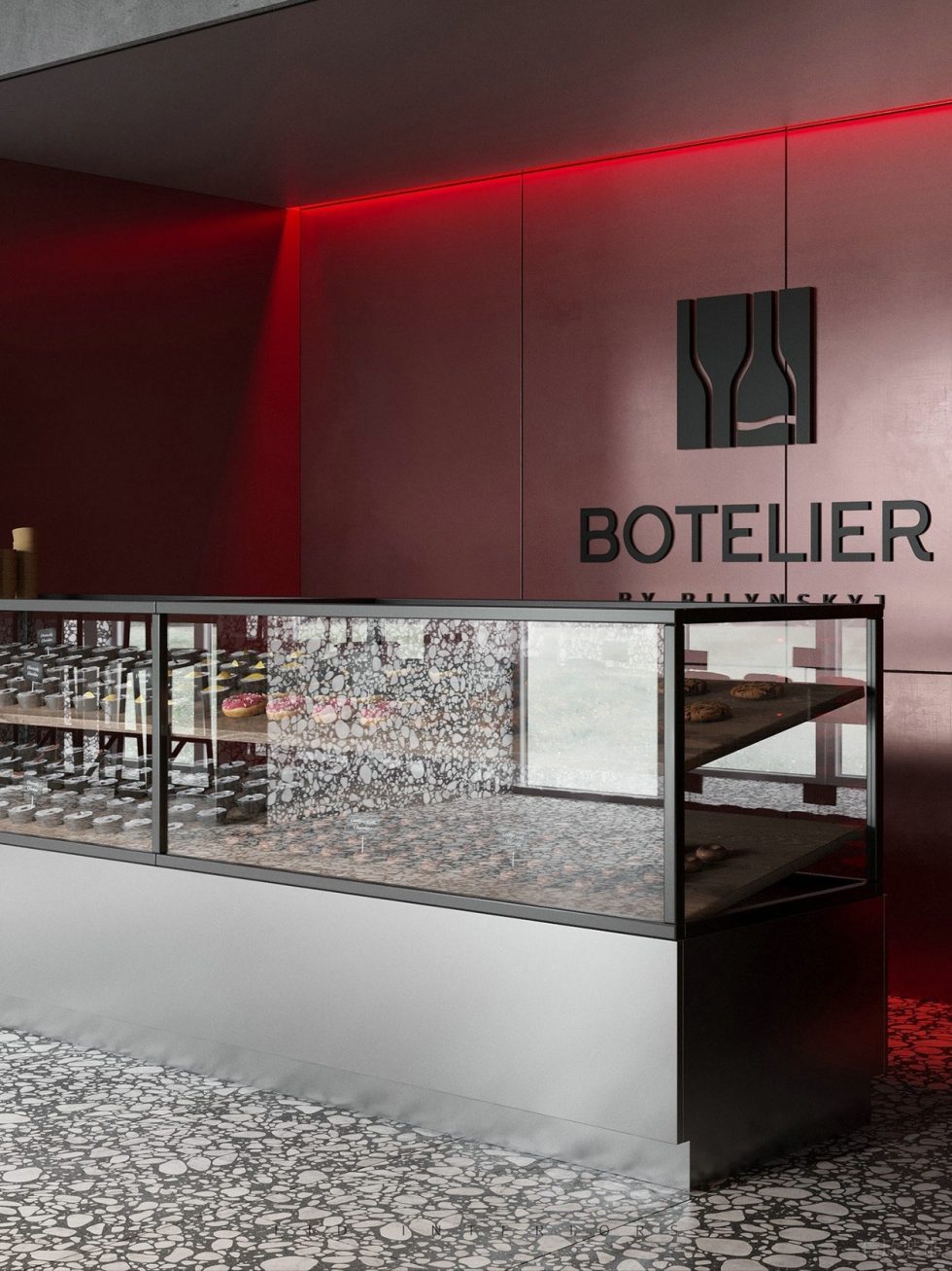 深圳市羅湖區(qū)泥崗83㎡紅酒專賣店裝修設計 玻璃島臺