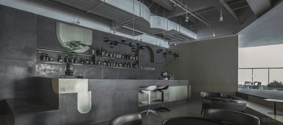 現(xiàn)代園林景觀辦公室裝修設計 啞光質感深灰色大理石臺面