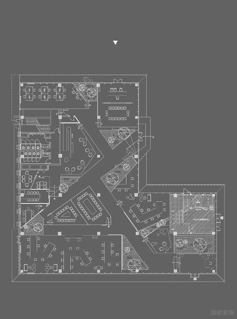 現(xiàn)代園林景觀800平方米辦公室裝修設計 平面布置圖