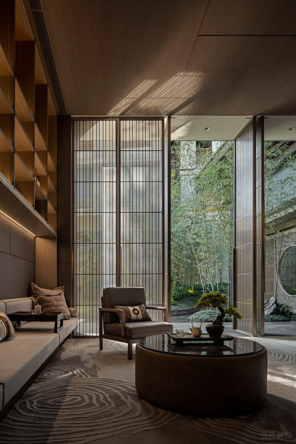 新中式風(fēng)中餐廳包間休閑區(qū)裝修設(shè)計