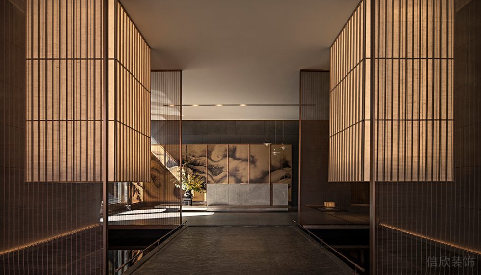 新中式風(fēng)中餐廳入門屏風(fēng)裝修設(shè)計