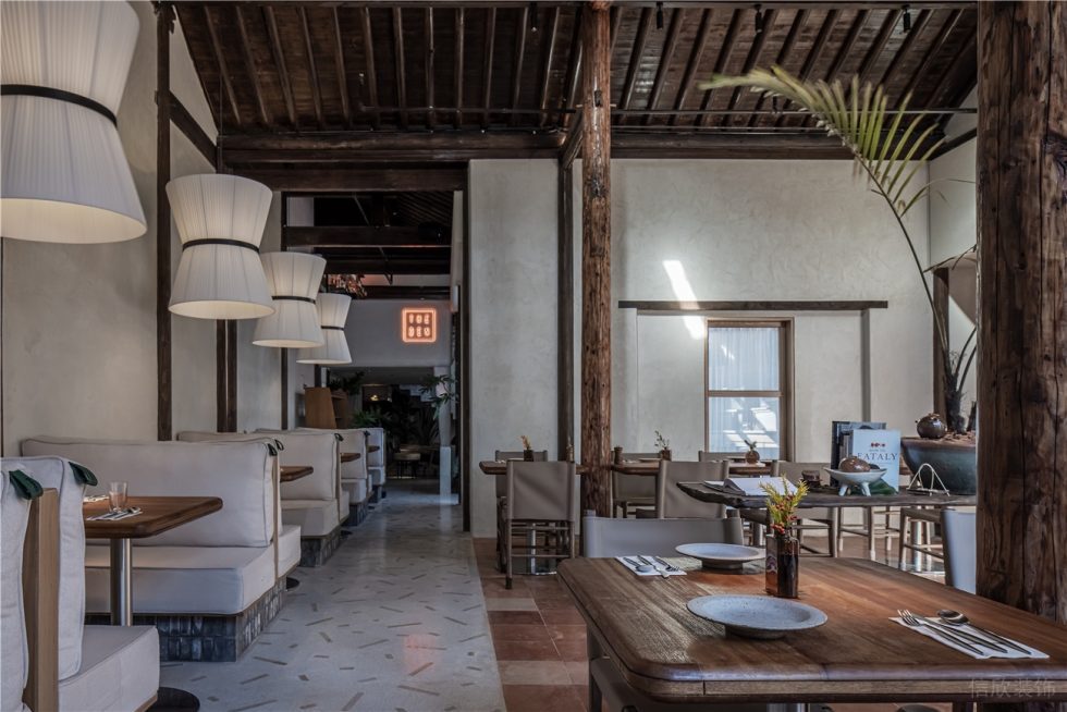 新中式田園風(fēng)西餐廳仿古地磚分區(qū)裝修設(shè)計(jì)