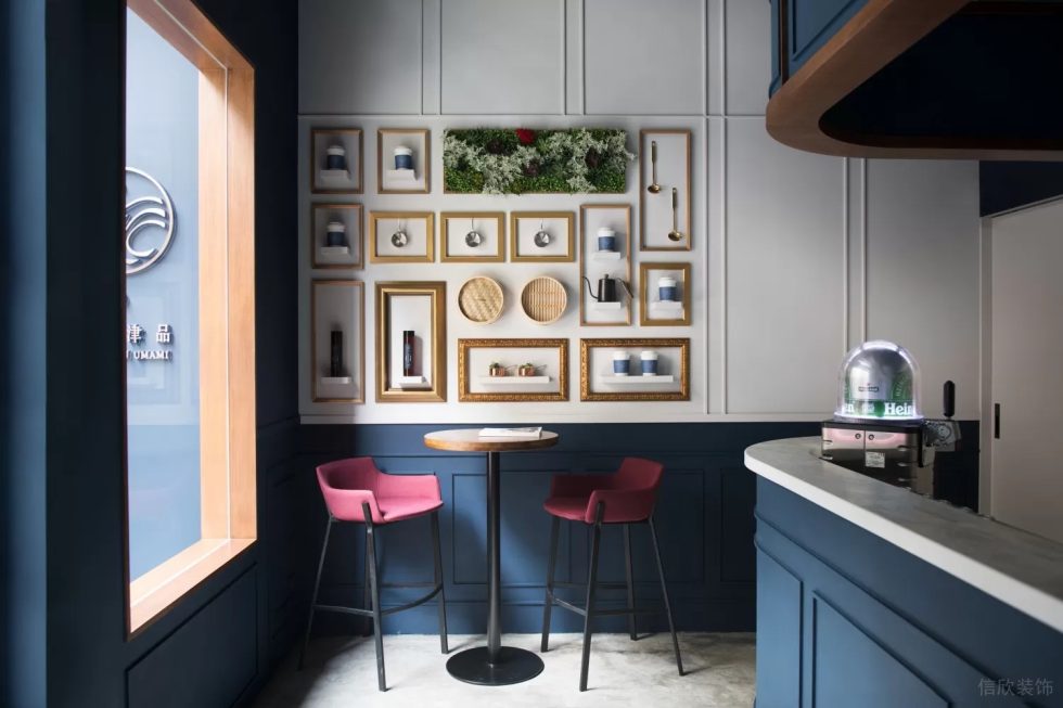 北歐簡約風(fēng)飲品店深紅色高腳椅裝修設(shè)計