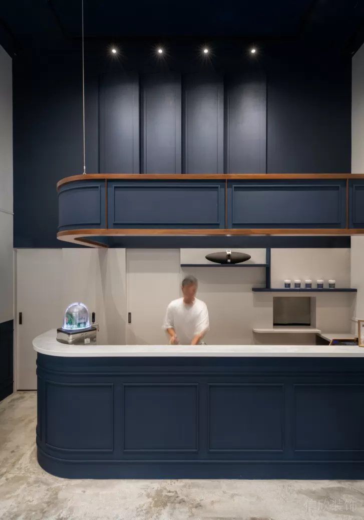 北歐簡約風(fēng)飲品店深藍色簡約裝飾線條裝修設(shè)計