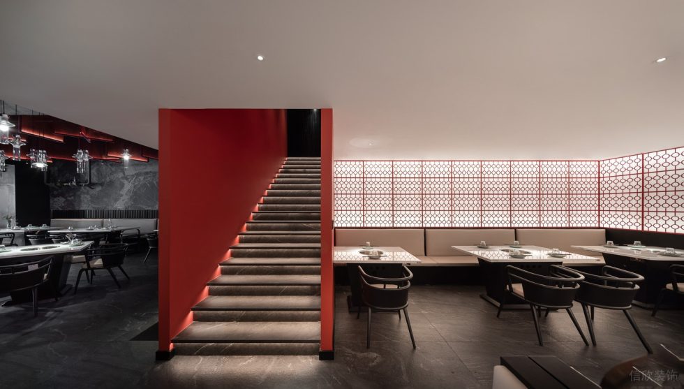 古典新中式火鍋店大理石樓梯裝修設(shè)計